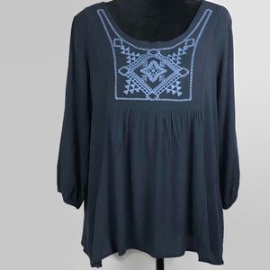 Tilly Anne Geometric Floral Embroider Peasant Top